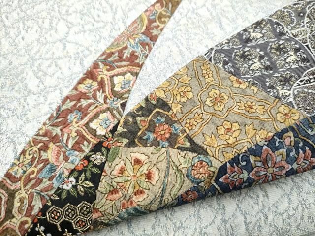 平和屋着物●つけ帯 切嵌 草花文 金通し地 正絹 逸品 CABO1610hy