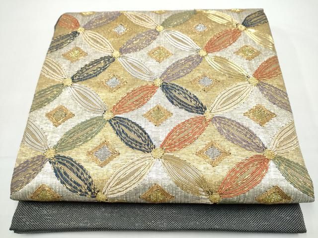 平和屋着物●西陣 まいづる謹製 太鼓柄袋帯 駒刺繍 七宝文 金銀糸 証紙付き 正絹 逸品 CABO1627hy