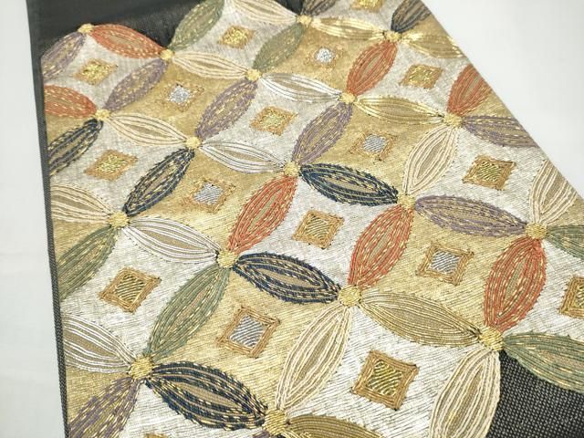 平和屋着物●西陣 まいづる謹製 太鼓柄袋帯 駒刺繍 七宝文 金銀糸 証紙付き 正絹 逸品 CABO1627hy