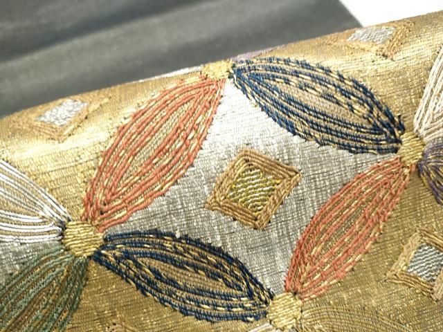 平和屋着物●西陣 まいづる謹製 太鼓柄袋帯 駒刺繍 七宝文 金銀糸 証紙付き 正絹 逸品 CABO1627hy