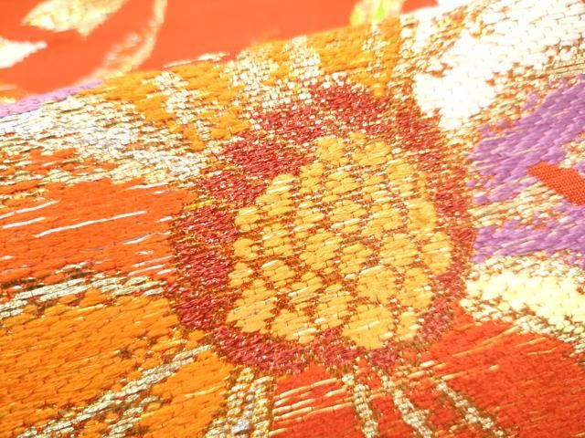 平和屋着物●六通柄 本袋帯 花唐草文 金糸 正絹 逸品 CABO1630hy
