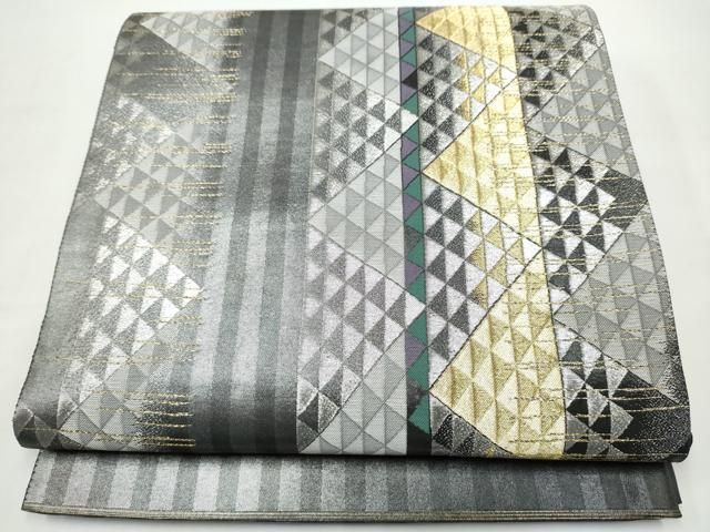 平和屋着物●西陣 木野織物 菱屋善兵衛謹製 六通柄袋帯 幾何学文様 金銀糸 正絹 逸品 CABO1634hy