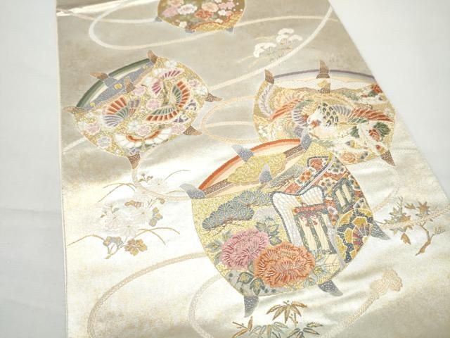 平和屋着物●西陣 長嶋成織物 ながしま帯 六通柄袋帯 匠の華 瀞銀錦 正絹 逸品 CABO1636hy