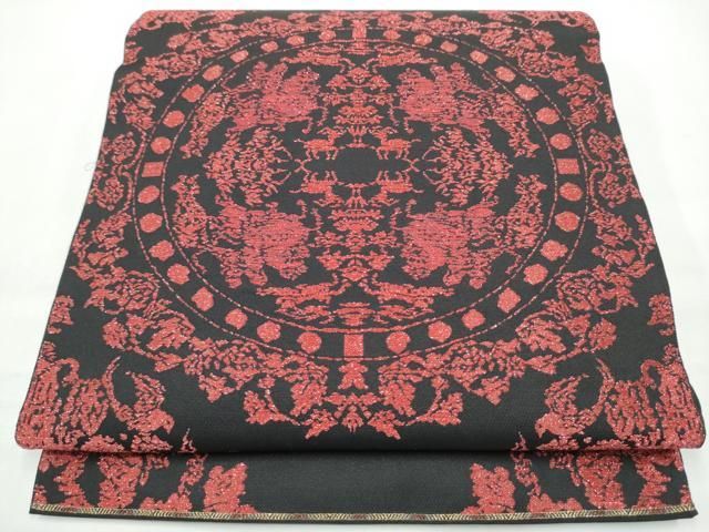 平和屋着物●六通柄 本袋帯 天平狩猟文 黒地 正絹 逸品 CABO1637hy