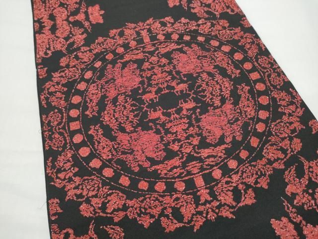 平和屋着物●六通柄 本袋帯 天平狩猟文 黒地 正絹 逸品 CABO1637hy