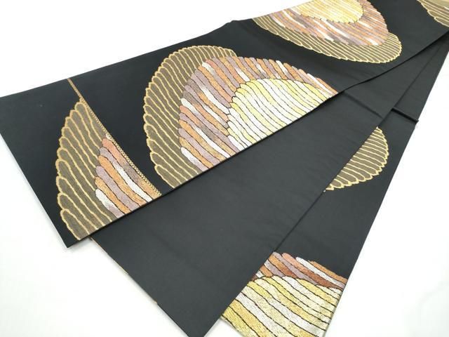 平和屋着物●六通柄袋帯 霞文 黒地 金銀糸 正絹 逸品 CABO1647hy