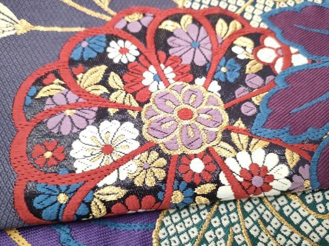 平和屋着物●六通柄袋帯 唐織 草花文 金糸 正絹 逸品 CABO1650hy
