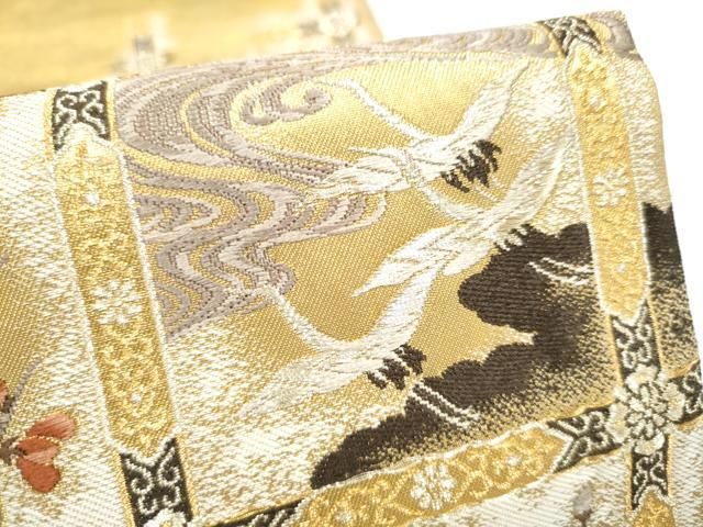 平和屋着物●西陣の名門 加納幸謹製 六通柄袋帯 飛鶴松竹梅 金銀糸 正絹 逸品 未使用 CABO1658hy