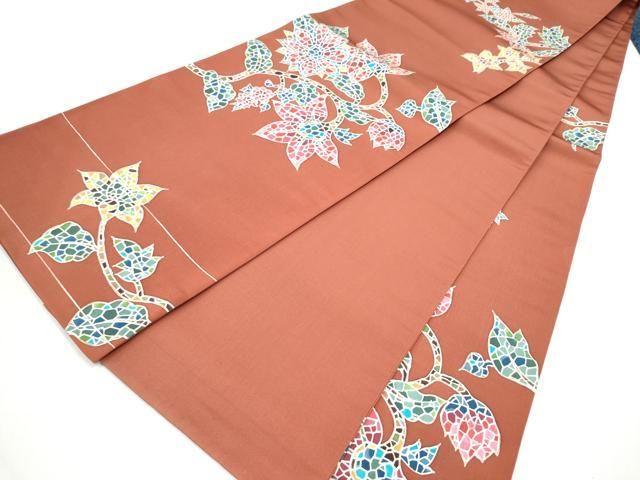 平和屋着物●六通柄袋帯 ろうけつ染 枝花文 正絹 逸品 CABO1665hy