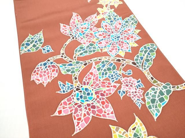 平和屋着物●六通柄袋帯 ろうけつ染 枝花文 正絹 逸品 CABO1665hy