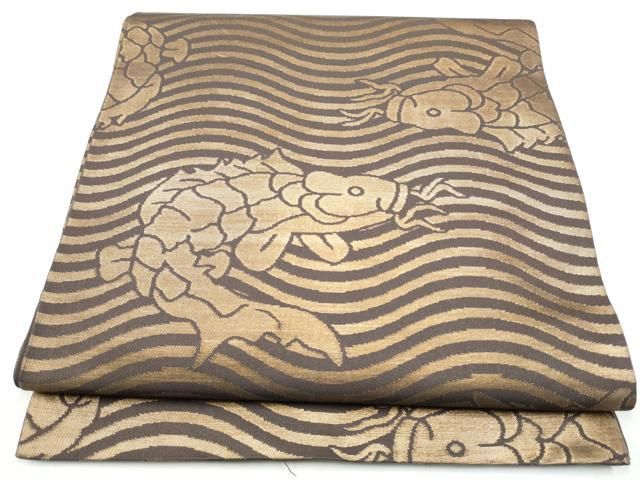 平和屋着物●織物一筋名門 織悦 全通柄 本袋帯 荒磯 金糸 正絹 逸品 CABO1666hy