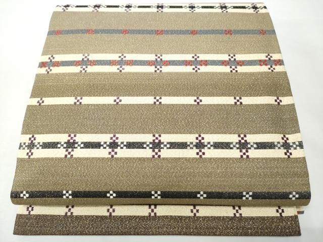平和屋着物●太鼓柄袋帯 綴れ 花織 横段文 正絹 逸品 CABO1671hy