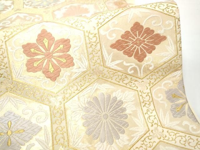 平和屋着物●六通柄袋帯 唐織 亀甲花文 金糸 正絹 逸品 CABO1672hy