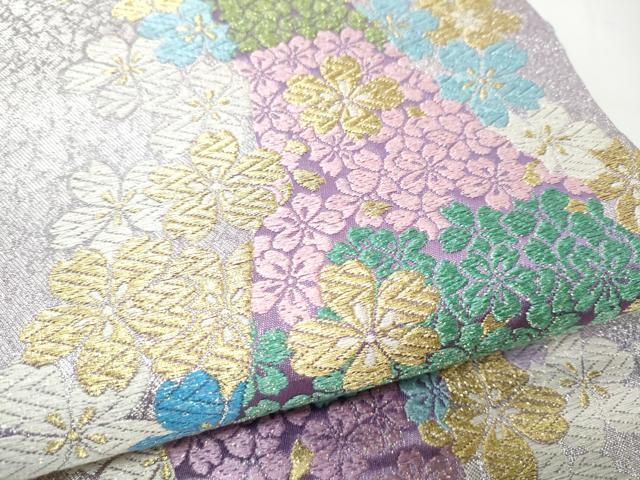 平和屋着物●六通柄袋帯 舞桜文 金銀糸 正絹 逸品 CABO1673hy