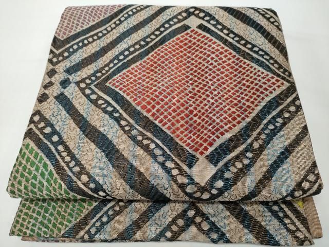 平和屋着物●両面 六通柄袋帯 幾何学文様 ゑり善扱い 正絹 逸品 CABO1678hy