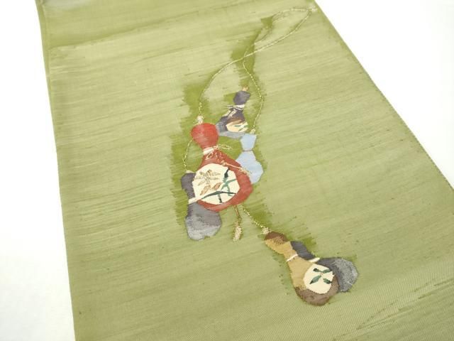 平和屋着物●太鼓柄袋帯 すくい織 瓢箪 正絹 逸品 未使用 CABO1685hy