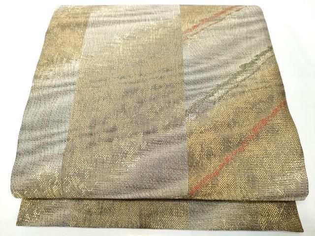 平和屋着物●両面 六通柄袋帯 斜線文 金糸 正絹 逸品 CABO1688hy