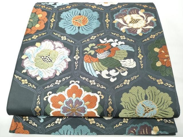 平和屋着物●六通柄袋帯 錦繍唐織 亀甲鳳凰花文 金糸 正絹 逸品 CABO1696hy