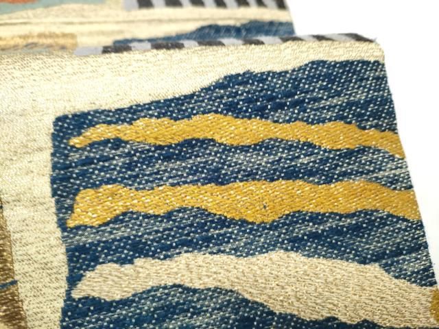 平和屋着物●六通柄袋帯 幾何学文様 金糸 正絹 逸品 CABO1699hy