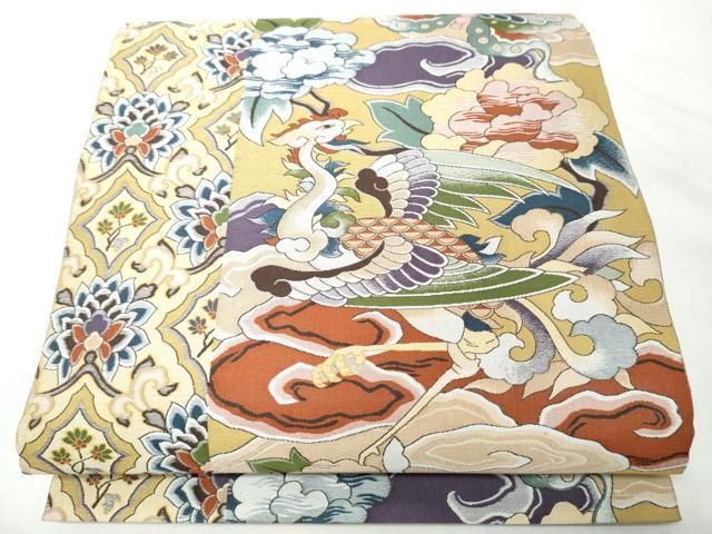 平和屋着物●六通柄袋帯 紹巴 鳳凰花蝶文 正絹 逸品 CABO1702hy