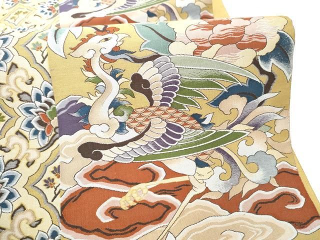平和屋着物●六通柄袋帯 紹巴 鳳凰花蝶文 正絹 逸品 CABO1702hy