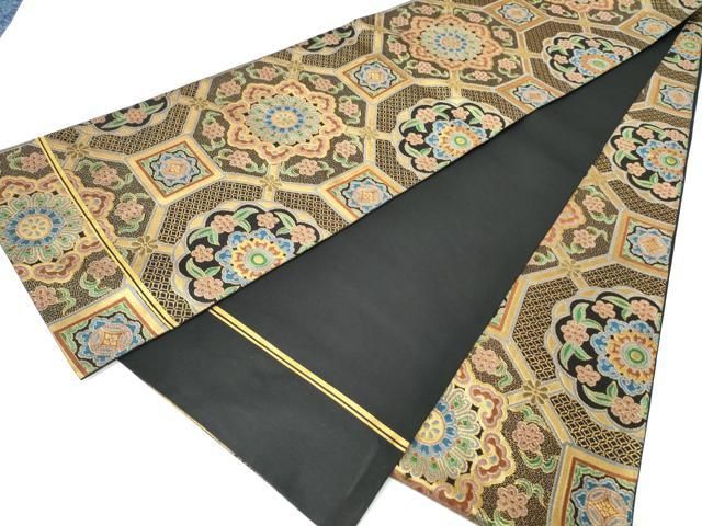 平和屋着物●織物一筋名門 織悦 六通柄 本袋帯 蜀江花文 金糸 正絹 逸品 CABO1703hy