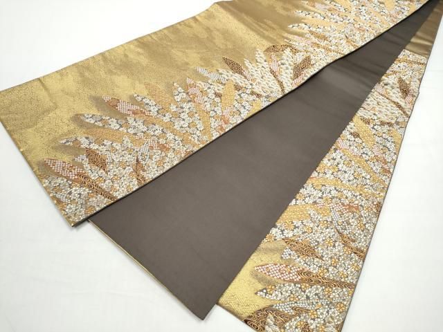 平和屋着物●西陣の名門 加納幸謹製 六通柄袋帯 唐織 草花文 金糸 正絹 逸品 CABO1708hy