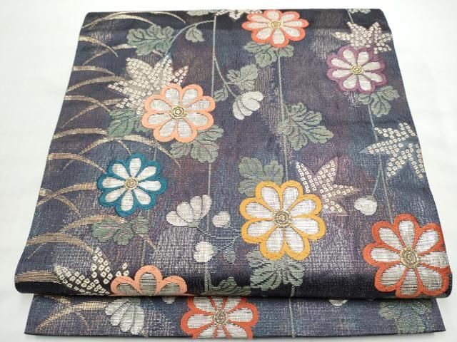 平和屋着物●ファッションデザイナー 花井幸子 六通柄袋帯 枝垂れ花文 金銀糸 正絹 逸品 CABO1709hy