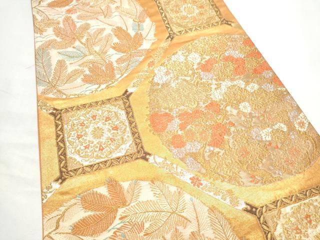 平和屋着物●西陣河村織物謹製・手織り 六通柄袋帯 松桜天井絵文 金銀糸 正絹 逸品 CABO1717hy