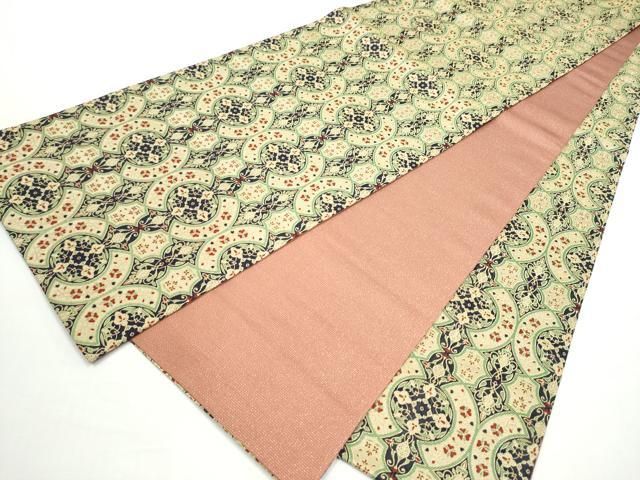 平和屋着物●龍村晋謹製 全通柄袋帯 花唐草文 金糸 正絹 逸品 CABO1720hy