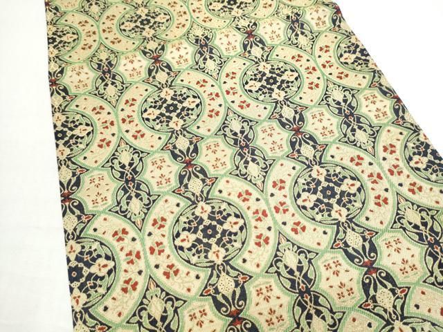 平和屋着物●龍村晋謹製 全通柄袋帯 花唐草文 金糸 正絹 逸品 CABO1720hy