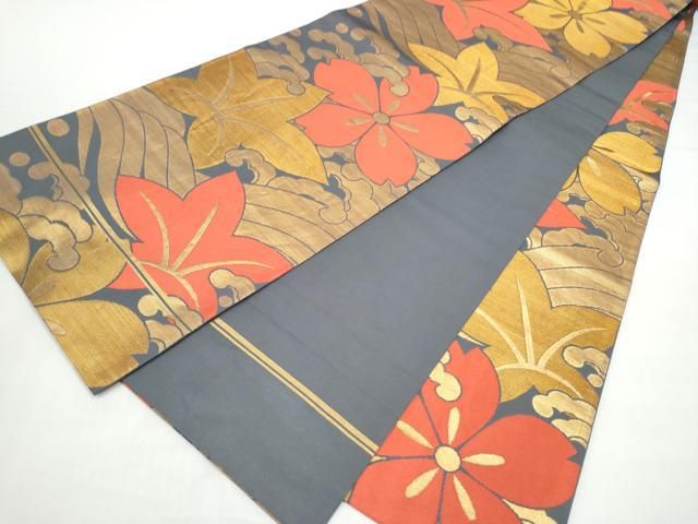 平和屋着物●織物一筋名門 織悦 全通柄 本袋帯 草花文 金糸 正絹 逸品 CABO1735hy