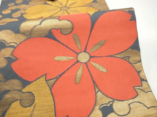 平和屋着物●織物一筋名門 織悦 全通柄 本袋帯 草花文 金糸 正絹 逸品 CABO1735hy