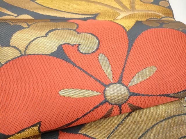 平和屋着物●織物一筋名門 織悦 全通柄 本袋帯 草花文 金糸 正絹 逸品 CABO1735hy