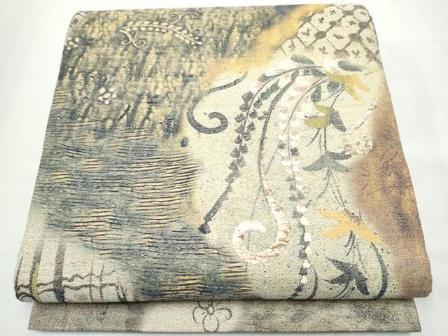 平和屋着物●西陣 とみや織物謹製 とみや帯 両面 全通柄袋帯 刺繍 点描織 枝垂れ花文 証紙付き 正絹 逸品 CABO1739hy