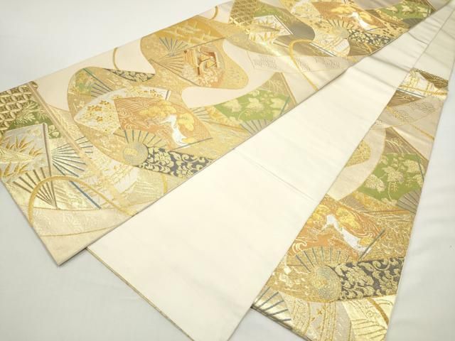 平和屋着物●西陣 川島織物 六通柄 本袋帯 扇面絵巻草花文 金銀糸 正絹 逸品 CABO1744hy
