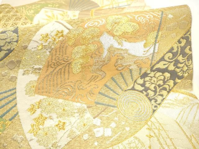 平和屋着物●西陣 川島織物 六通柄 本袋帯 扇面絵巻草花文 金銀糸 正絹 逸品 CABO1744hy