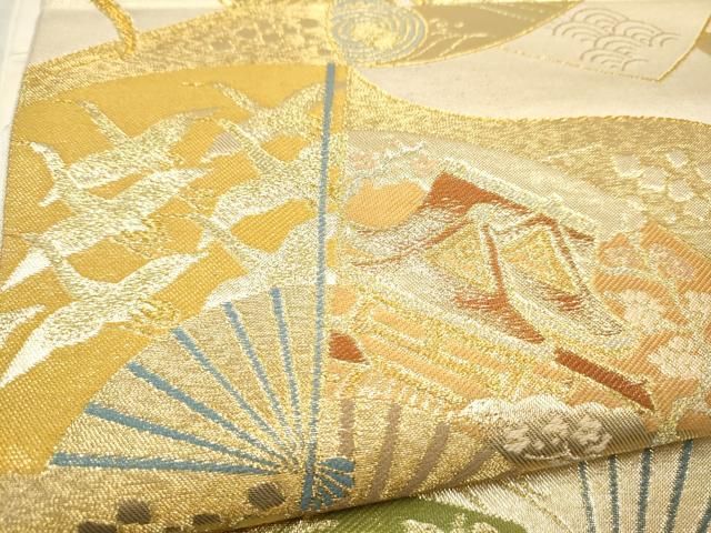 平和屋着物●西陣 川島織物 六通柄 本袋帯 扇面絵巻草花文 金銀糸 正絹 逸品 CABO1744hy