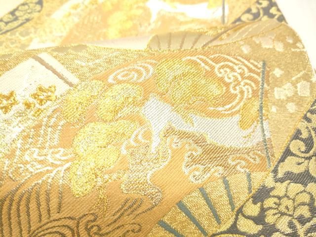 平和屋着物●西陣 川島織物 六通柄 本袋帯 扇面絵巻草花文 金銀糸 正絹 逸品 CABO1744hy