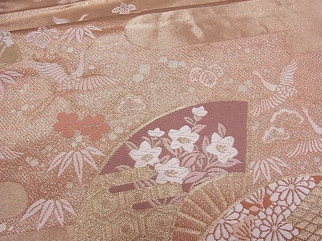平和屋着物■六通柄袋帯 唐織 エ霞扇面飛鶴花文 金糸 逸品 ch2917