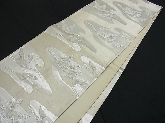 平和屋着物■六通柄袋帯 霞飛鶴文 銀糸 逸品 n-ck1059