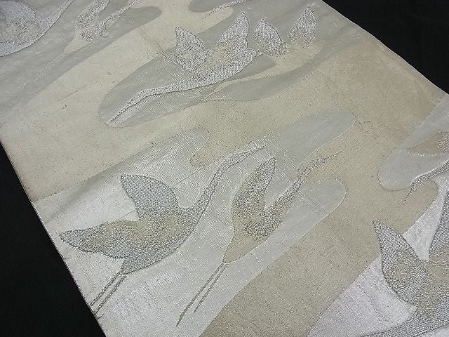 平和屋着物■六通柄袋帯 霞飛鶴文 銀糸 逸品 n-ck1059