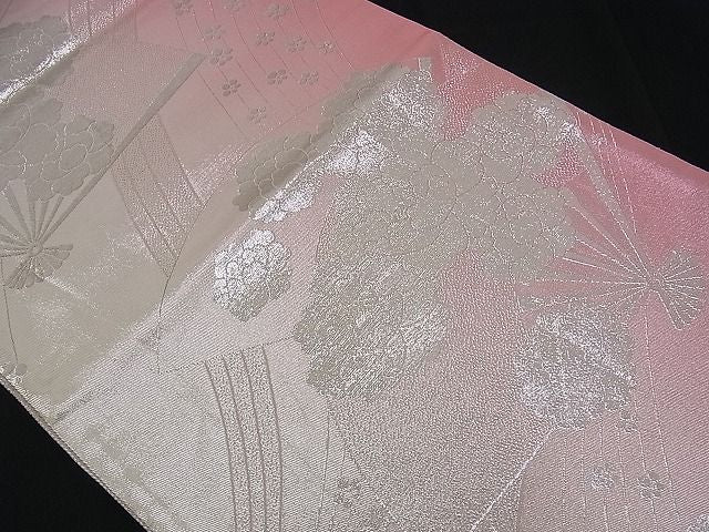 平和屋着物■両面 全通柄袋帯 扇面花文 銀糸 逸品 n-ck1085