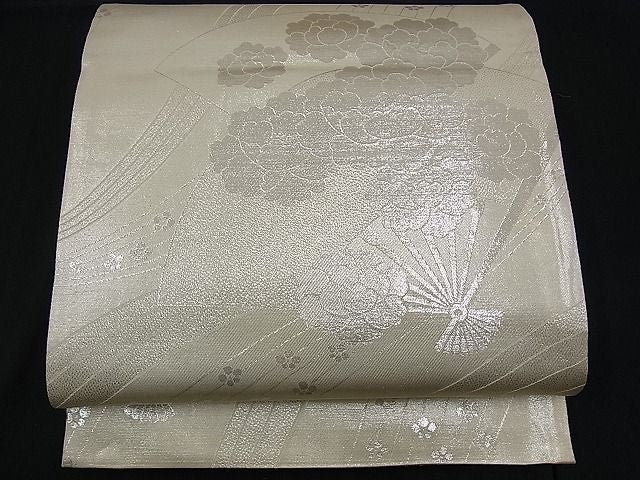 平和屋着物■両面 全通柄袋帯 扇面花文 銀糸 逸品 n-ck1085