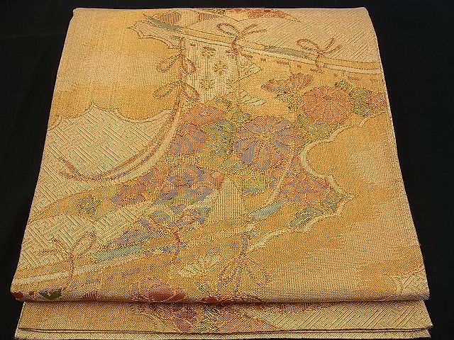 平和屋着物■佐賀錦 六通柄袋帯 几帳草花文 金糸 逸品 n-ck1097