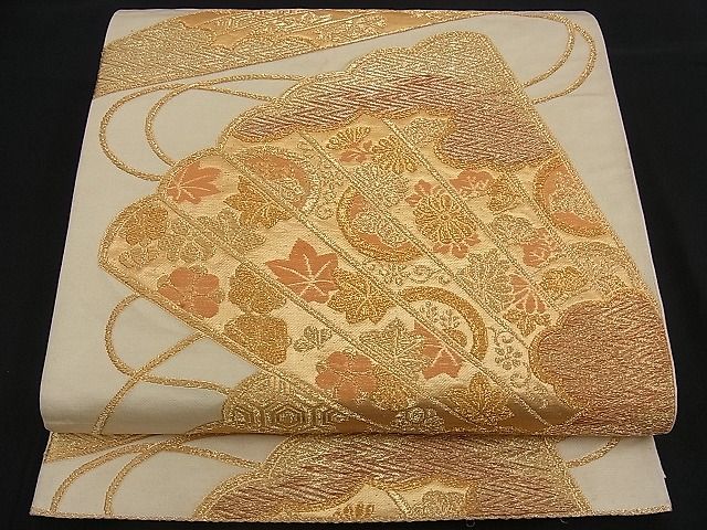 平和屋着物■六通柄袋帯 桧扇吉祥花文 金糸 逸品 n-ck1207