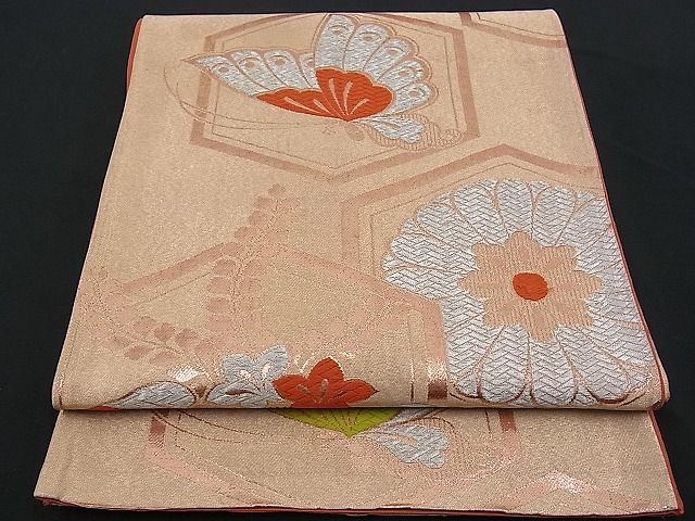 平和屋着物■六通柄袋帯 唐織 亀甲桐花文 金銀糸 逸品 n-cm0002