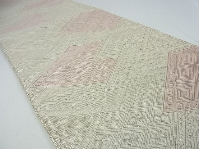 平和屋着物■佐賀錦 全通柄袋帯 菱文 銀糸 逸品 cm2442