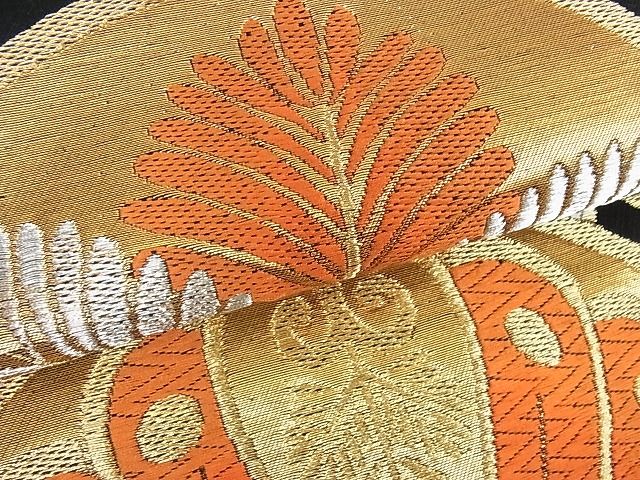 平和屋着物■六通柄袋帯 扇面花文 黒地 金銀糸 逸品 cm2445