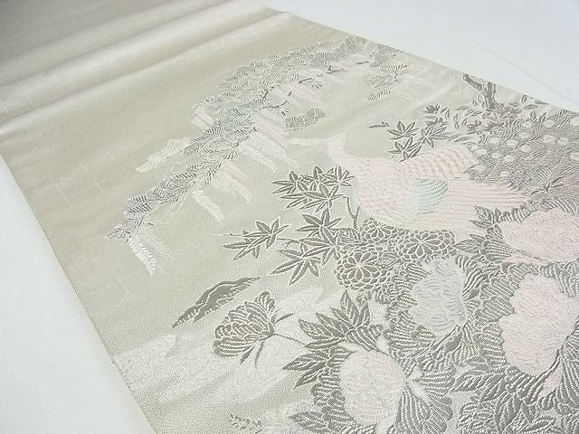 平和屋着物■六通太鼓柄袋帯 王朝飾花鳥園図 銀糸 逸品 cm2463